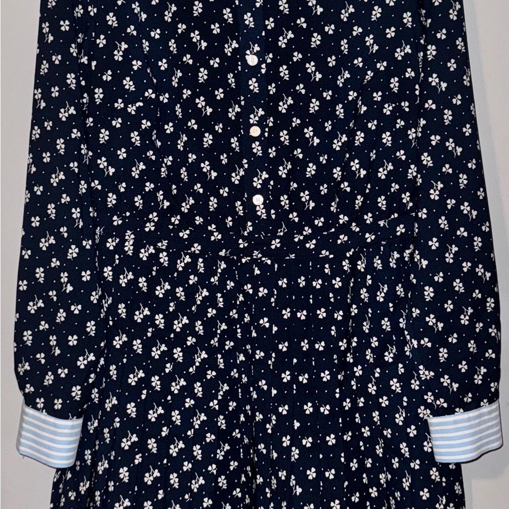 LOFT Navy Clover Pleated Mini Shirtdress